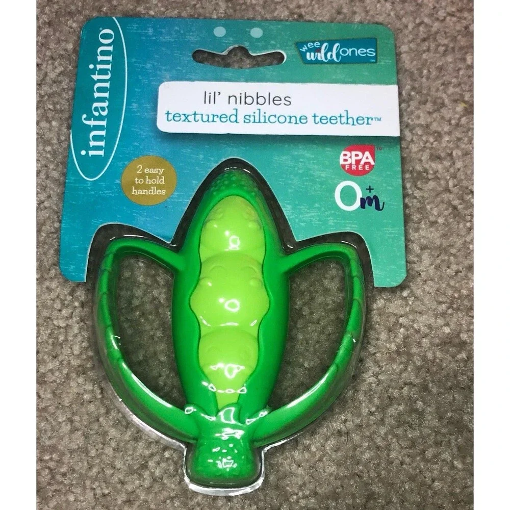 INFANTINO~Lil' Nibbles PEAS Textured Silicone Teething Teether ~0+M